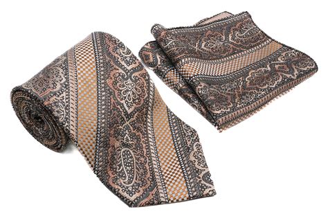 Brown Paisley Pattern Diagonal Mens Classic Tie And Pocket Square Set Suits Outlets Mens Fashion