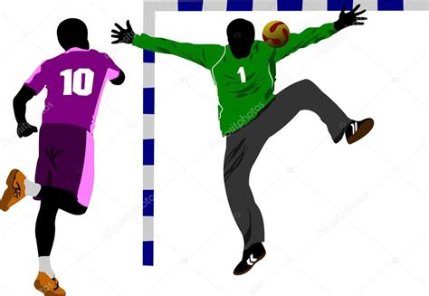 Handball players silhouette. Vector colored illustration — Stock Vector © leonido #4617958