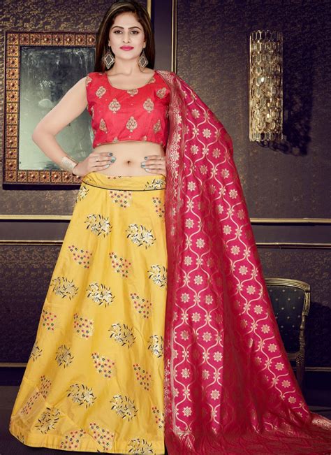 Buy Art Silk Weaving Yellow Readymade Lehenga Choli Online 122784