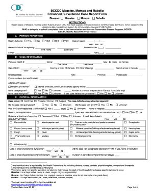 Fillable Online Bccdc Mmr Case Report Form Fax Email Print Pdffiller