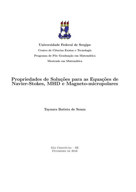 Pdf Propriedades De Soluc Oes Para As Equac Oes De Navier