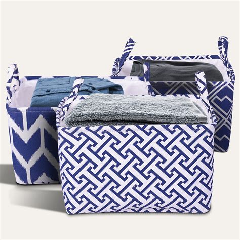 Blue White Laundry Hamper And Storage Bin Set Of 3