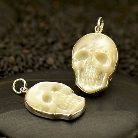 Hand Carved Mother Of Pearl Skull Pendant