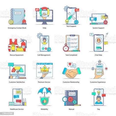 고객 지원 플랫 아이콘 팩 고객에 대한 스톡 벡터 아트 및 기타 이미지 고객 구조 만족 Istock