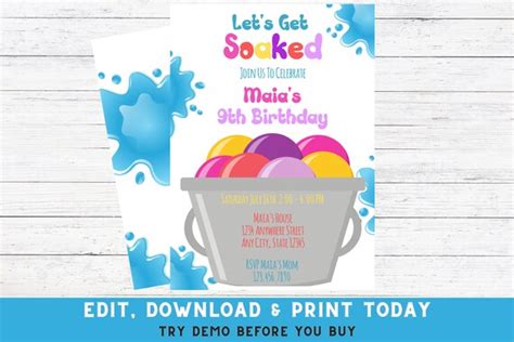 Water Balloon Invite Let S Get Soaked Water Balloon Party Water