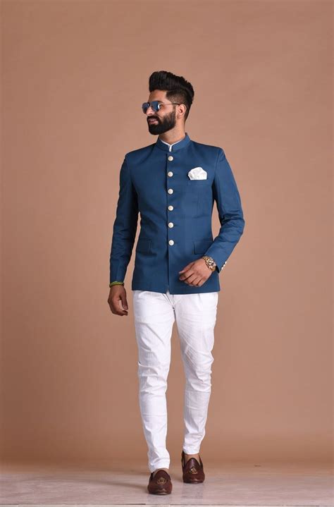 Bespoke Indian Maharaja Style Royal Jodhpuri Bandhgala Suit With White