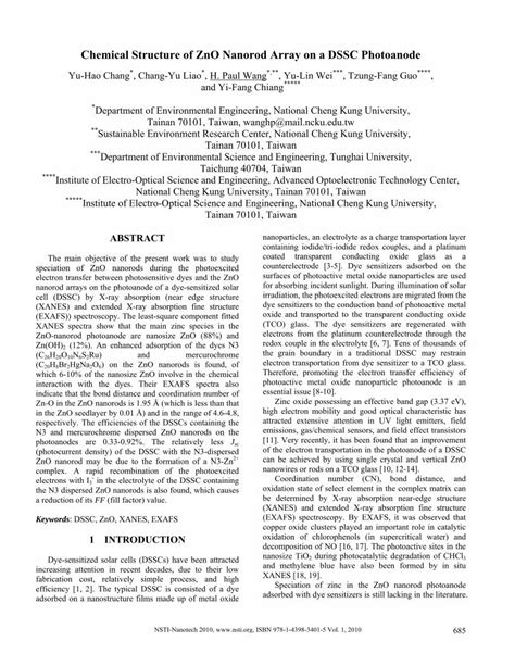 PDF Chemical Structure Of ZnO Nanorod Array On A DSSC PDF