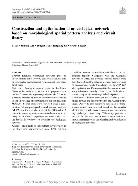 Construction And Optimization Of An Ecological Network Based On