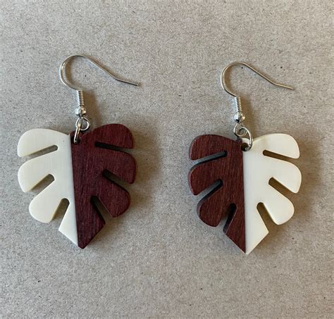 Wood And Resin Leaf Earrings Gold And Silver Earrings T Etsy