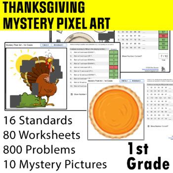 Thanksgiving Mystery Pixel Art Math St Grade Common Core Addition