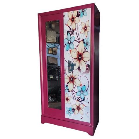 2 Door With Locker Pink Floral Printed CRCA Steel Almirah 6 Shelves