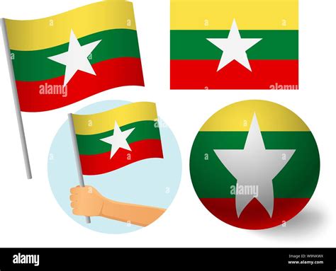 Myanmar Flag Icon Set National Flag Of Myanmar Vector Illustration