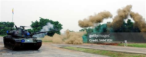 A Colored Smoke Is Released From A Cm11 Tank Of Taiwanese Army During