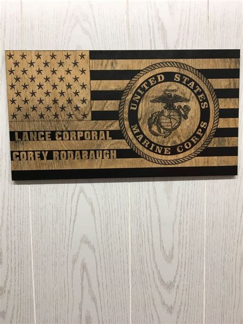 Us Marine Corps Usmc Wooden Flag Sign American Flag Laser Engraved