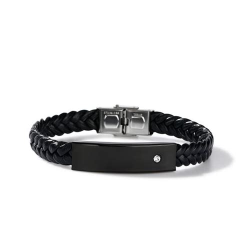 Jeulia Pulsera De Hombre De Cuero De Acero Inoxidable Con Diamantes De