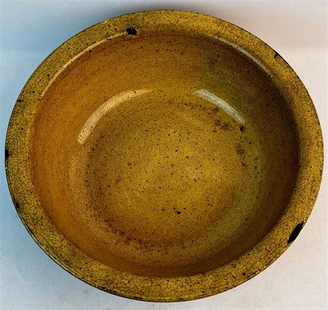 Lot Antique C 1860 Primitive Yellowware Spongeware Large Bowl 1125