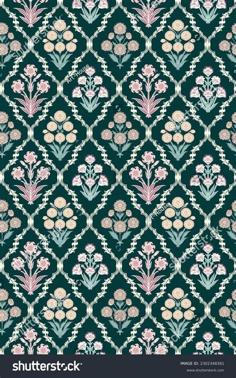 Allover Desigen Pattern Floral Geomatric Print Stock Illustration