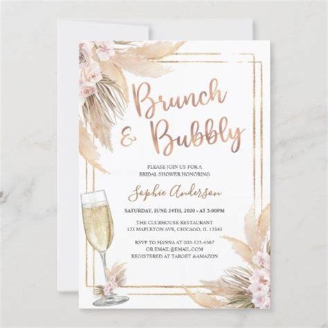 Modern Gold Bohemian Pampas Grass Bridal Shower Invitation Zazzle