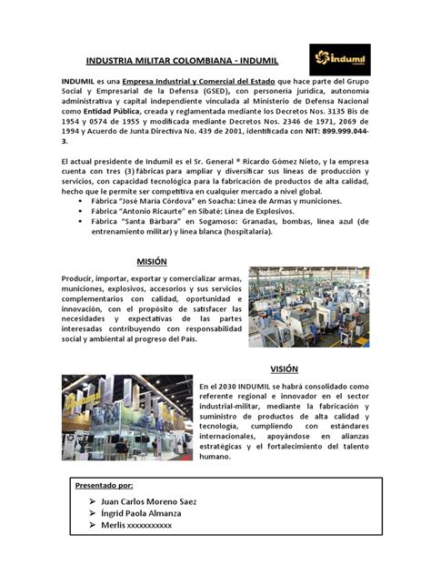 Trabajo 2 Estructura Organizacional De Una Compañía Empresa Seleccionada Indumil Industria