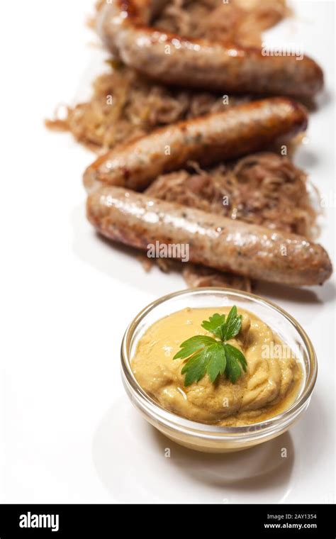 Grilled N Rnberger With Sauerkraut Stock Photo Alamy