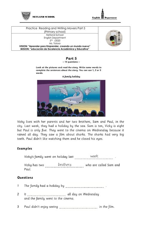 Movers Practice Reading And Writing Part 5 Interactive Worksheet Ejercicios De Ingles