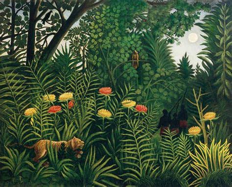 Henri Rousseau Painting Jungle With Tigers And Hunter Henri Rousseau