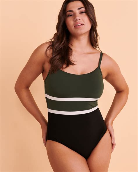 Azura Pool One Piece Swimsuit Black And Forest Green Bikini Village