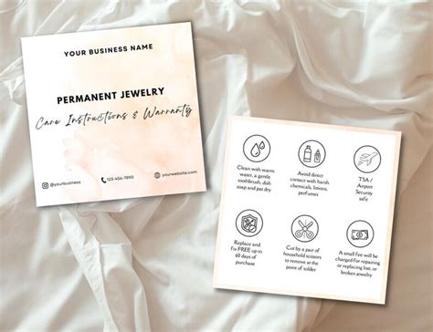 Permanent Jewelry Care Card Template Diy Permanent Jewelry Warranty