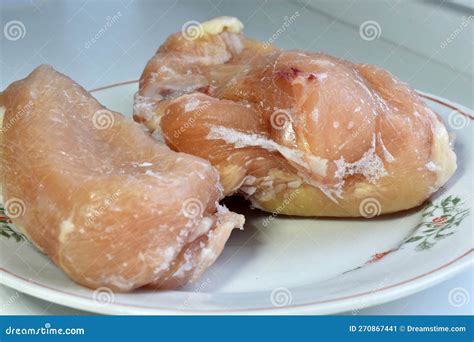 Frozen Chicken Meat Lies On A Porcelain Plate Stock Image Image Of Nutrition Defrosted