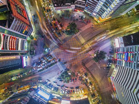 Aerial View Of A Roundabout With Vehicles In Dhaka City With