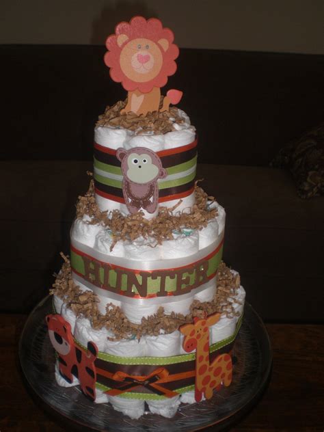 Safari Jungle Theme Diaper Cake Personalized Baby Shower