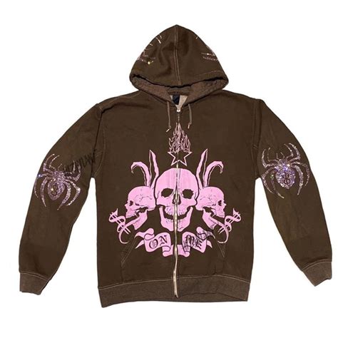 Y2k Skull Spider Oversized Rhinestone Zip Up Hoodiey2k Clothingy2k