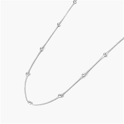 14k White Gold Ball Station 07mm Chain Necklace 95033w14
