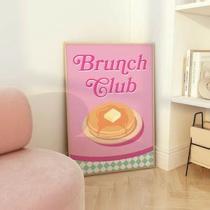 Brunch Club Print Digital Art Download Pink Kitchen Food Decor Retro Breakfast Art Poster ...