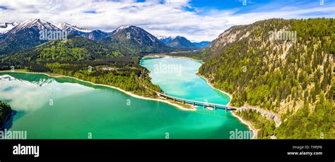 Amazing Bridge Over Accumulation Lake Sylvenstein Upper Bavaria