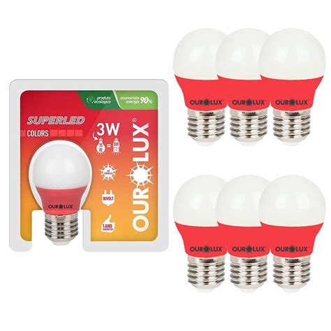 Kit 6 Lampadas Led Bolinha G45 3W Bivolt E27 Vermelha Shopee Brasil