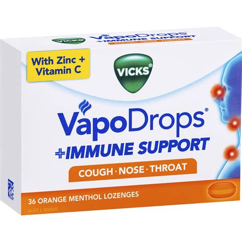 Vicks Vapodrop Cough Sore Throat Lozenges Immune Orange Pack