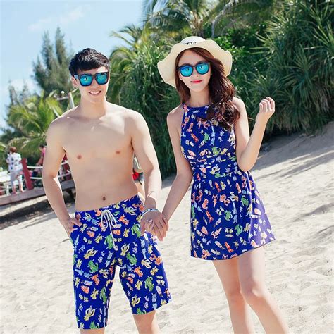 2016 New Couple Female Boxer Skirt Swimsuit Siamese Swimsuit Male