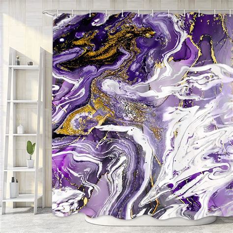 Colorful Purple Gold Marble Shower Curtain Watercolor Abstract Modern