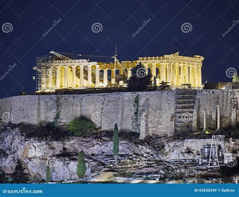 Athens Night View Of Parthenon Temple On Acropolis Stock Image Image Of Illuminated