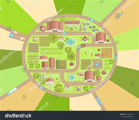 Vector Illustration Green Farm Top View Stock Vector Royalty Free