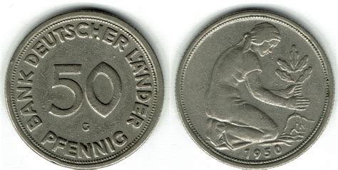 BRD Deutschland Bank deutscher Länder 50 Pfennig 1950 G Erhaltung