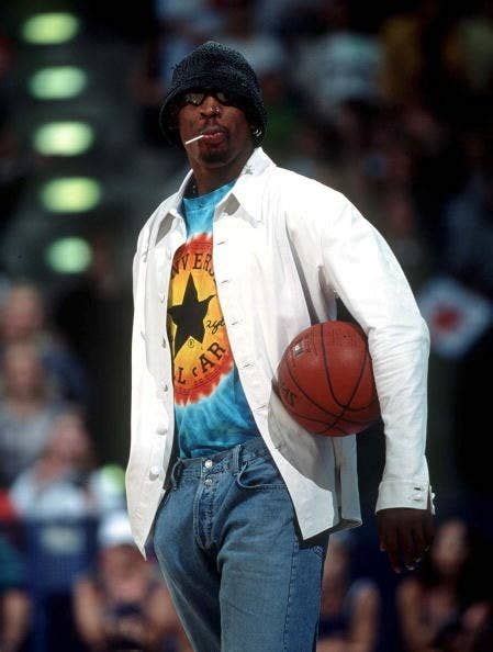 11 Of Dennis Rodmans Looks That Are Damn Iconic Dennis Rodman Dennis Rodman Outfit Denis Rodman