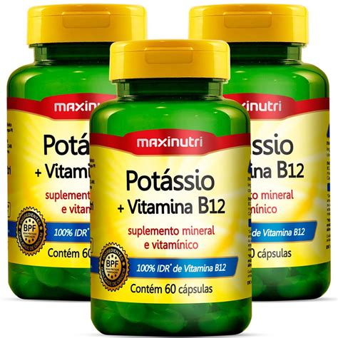 Kit 03 Potássio Vitamina B12 Maxinutri 60 Cápsulas R 99 99 em