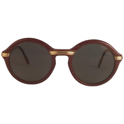 Cartier Cabriolet Round Brown 49mm Gold Sunglasses France 1990s At 1stdibs