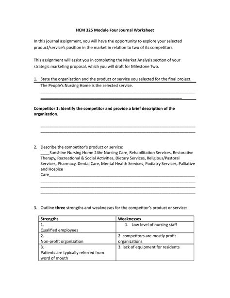 HCM 325 Module Four Journal Worksheet This Assignment Will Assist You