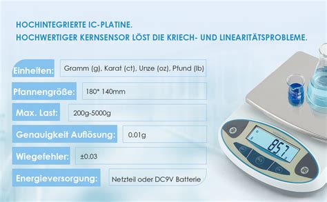 CGOLDENWALL Digitale Laborwaage 5kgx0 1g Elektronische Präzisions