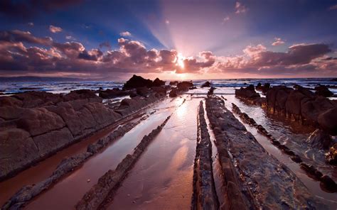 Wallpaper Sunlight Landscape Sunset Sea Rock Nature Shore Sand