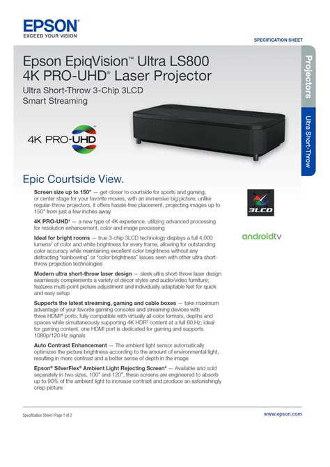 Epson Ls Ultra Short Throw K Pro Uhd Laser Projector At Rs