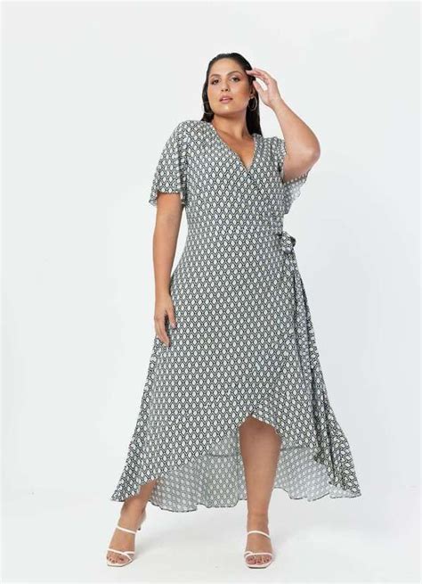 Vestido Midi Plus Size Transpassado Modelo Envelope Da Pianeta Vestido